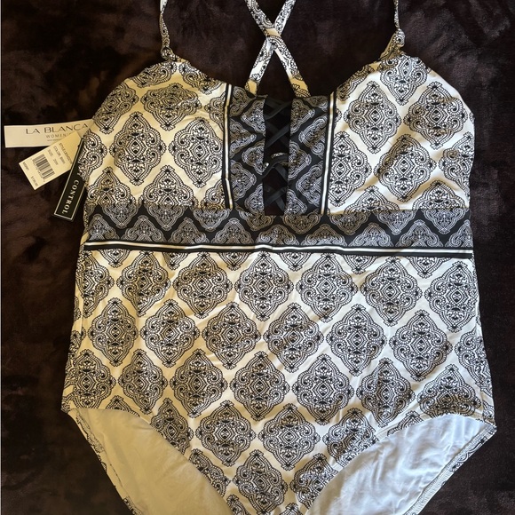 La Blanca Oasis Tile One Piece Swimsuit - Black White 20W - Picture 1 of 6